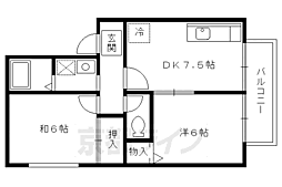 ハイカムール今原 1階2DKの間取り