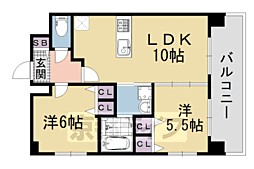 プレサンス京都烏丸爛都 2LDKの間取図画像