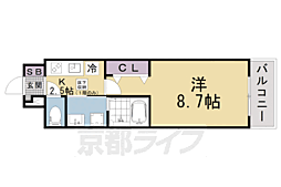 クレール蒼天 1Kの間取図画像
