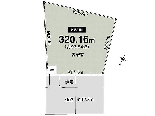 土地図面　■間口：約15.5m　前面道路幅員：約12.3m