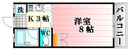 JR可部線 古市橋駅 徒歩3分の賃貸マンション 2階1Kの間取り