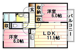プリマベーラII 2階2LDKの間取り