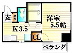 レジャンデールI 5階1Kの間取り