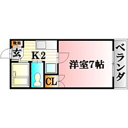 レジデンス上安 1階1Kの間取り