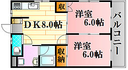 キャッスルもりした 2階2DKの間取り