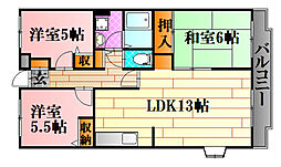 カーサ中筋 1階3LDKの間取り