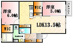 クレスト長束西 2階2LDKの間取り