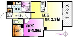 トラストコート中筋 4階1LDKの間取り
