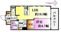トラストコート中筋 2階1LDKの間取り
