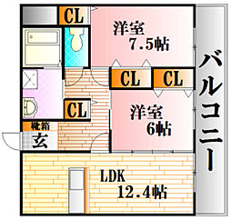クレストテンマ 2LDKの間取図画像