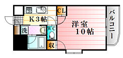 フローラ西原 10階1Kの間取り
