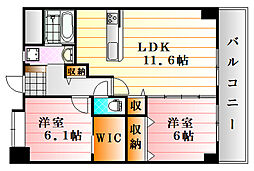 ヴィラージュ緑井 2階2LDKの間取り