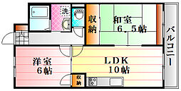 キャロット西原 3階2LDKの間取り