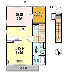 カスタニエ緑井 2階1LDKの間取り