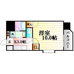フローラ西原 4階1Kの間取り