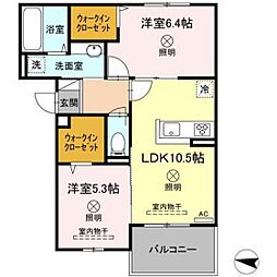 セジュール玉木E 2階2LDKの間取り