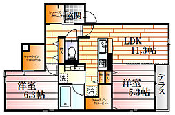 ルミナスS 1階2LDKの間取り