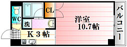 トレゾール東原 1Kの間取図画像