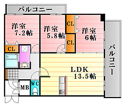 ヴィラージュ緑井 3LDKの間取図画像