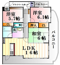 アーバンライフ黒川 3LDKの間取図画像