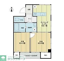 西武新宿線 井荻駅 徒歩21分の賃貸マンション 3階2DKの間取り
