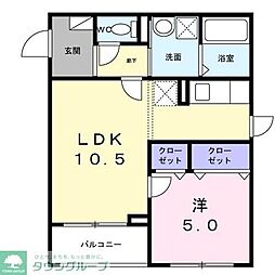 ドゥー・アヴェニール 301 3階1LDKの間取り