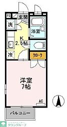 フラットコート　B 2階1Kの間取り