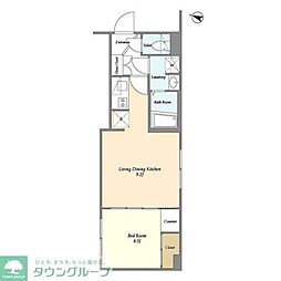 東京メトロ副都心線 千川駅 徒歩2分の賃貸マンション 1階1LDKの間取り
