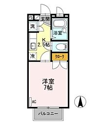 フラットコートA 2階1Kの間取り