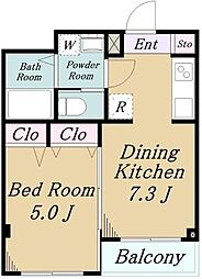 東武東上線 上板橋駅 徒歩6分の賃貸マンション 2階1DKの間取り