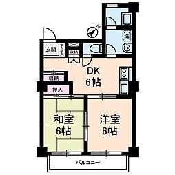西武新宿線 下井草駅 徒歩5分の賃貸マンション 3階2DKの間取り