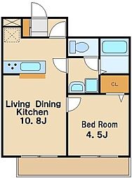 東武東上線 中板橋駅 徒歩9分の賃貸アパート 2階1LDKの間取り