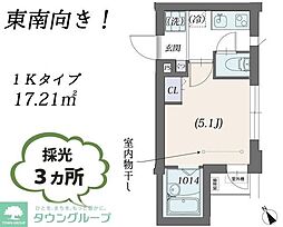 都営大江戸線 新江古田駅 徒歩9分の賃貸マンション 2階1Kの間取り