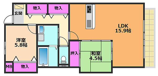 HIGH-FIVE ZONE ｜大阪府高槻市大蔵司2丁目(賃貸アパート2LDK・2階・63.82㎡)の写真 その2