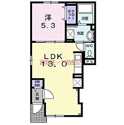 エルムプラシード12号館 1LDKの間取図画像