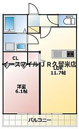 シエルリーブル 1階1LDKの間取り