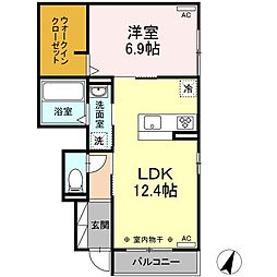 THERUMAHNAKAYA 1LDKの間取図画像
