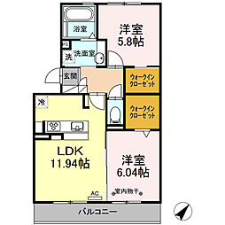メゾンシュシュ 2LDKの間取図画像