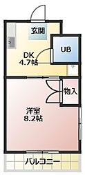 セイントフローレンス 1DKの間取図画像