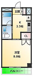 リバブル本通 1Kの間取図画像