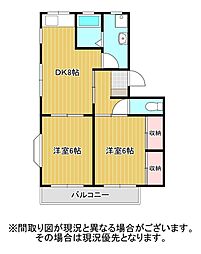 アビタシオン羽鳥 2DKの間取図画像