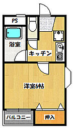 サンシティー柳川 3階1Kの間取り