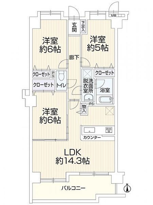 〜南向き3LDK　使いやすい3LDKの間取りです〜