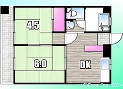JR中央本線 西八王子駅 徒歩23分の賃貸マンション 3階2DKの間取り