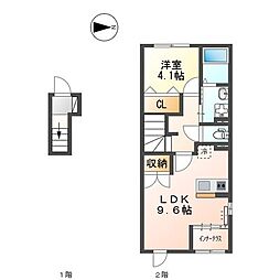 JR中央本線 西八王子駅 バス18分 榎木（東京都）下車 徒歩5分の賃貸アパート 2階1LDKの間取り