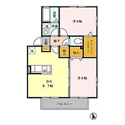 JR中央本線 西八王子駅 徒歩20分の賃貸アパート 2階2DKの間取り