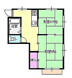 JR中央本線 西八王子駅 徒歩13分の賃貸アパート 2階2Kの間取り