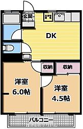 JR青梅線 青梅駅 徒歩21分の賃貸マンション 2階2DKの間取り