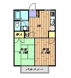 JR青梅線 石神前駅 徒歩6分の賃貸アパート 2階2DKの間取り