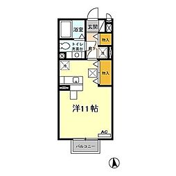 JR中央本線 高尾駅 徒歩22分の賃貸アパート 1階ワンルームの間取り